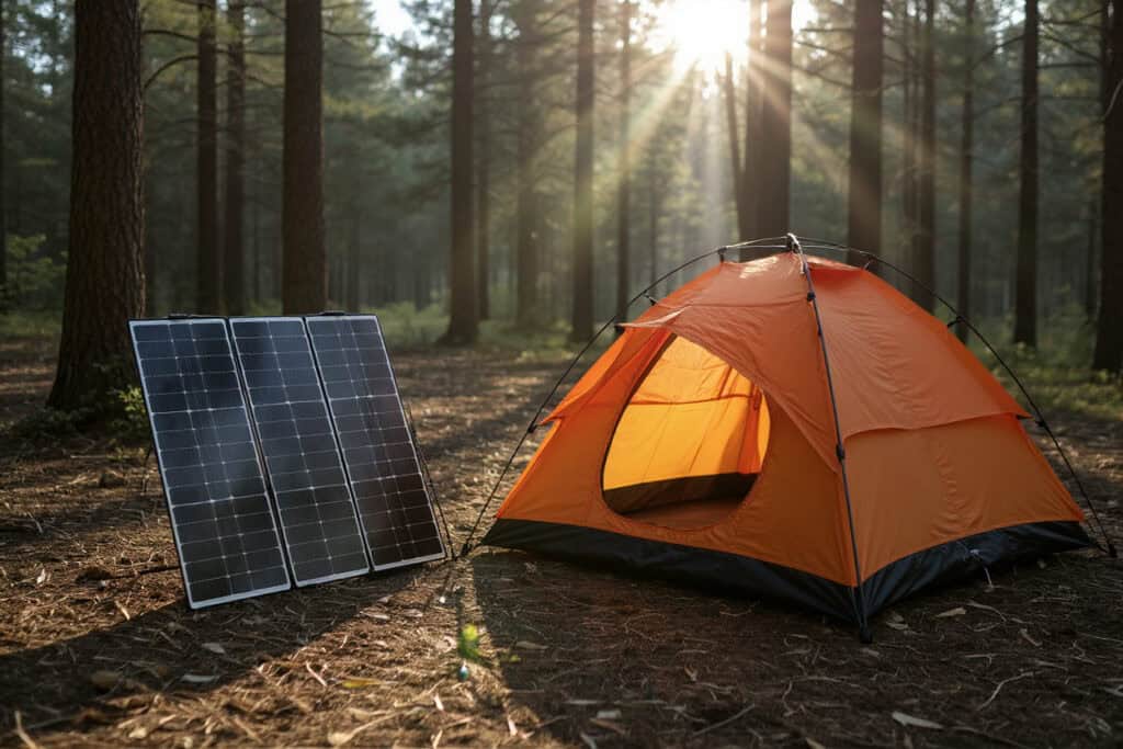 Strom einfach überall - Mit faltbaren, mobilen Solarpanels auch beim Camping im Wald